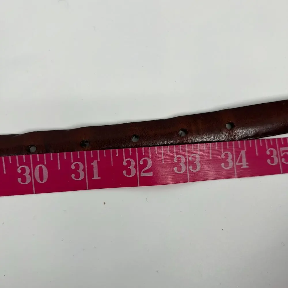 Vtg Y2k Brighton Whip Stitch Belt Women M 32 Dark Brown Leather Silver Buckle